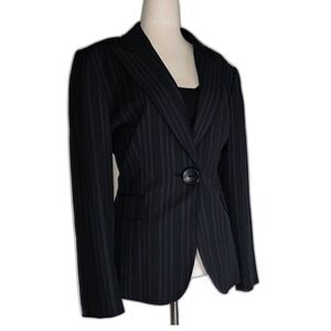 Tahari Petite Pin Striped Large Single Button Blazer Size 14 Petite